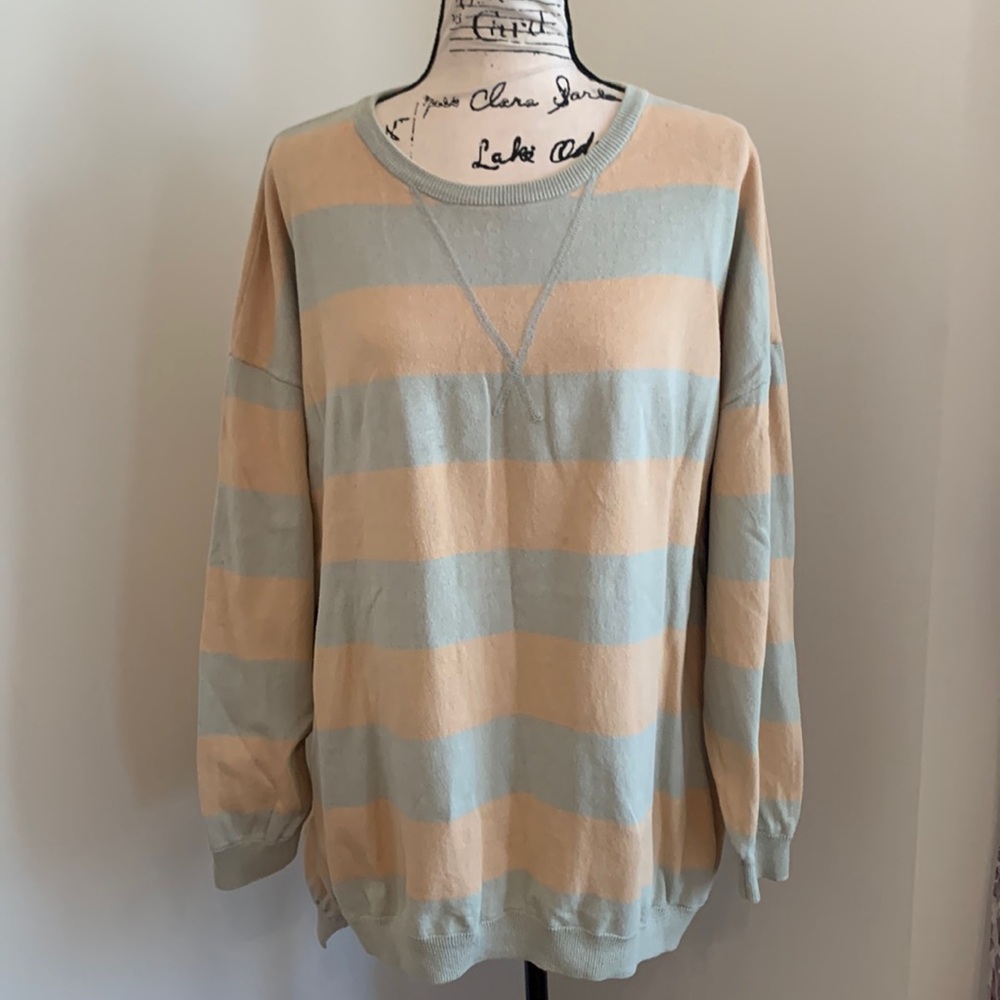 Free People Oversized High/Low Striped Sweater (Yellow & Green)